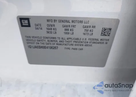 2014 Chevrolet Sonic Ls Auto from USA, damaged, VIN 1G1JA6SH8E4196267